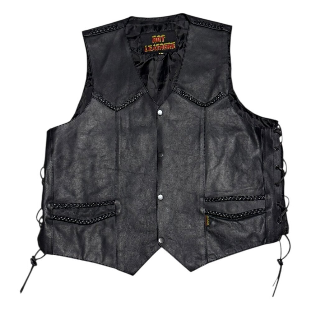HOT LEATHERS Braided Leather Retro Motorcycle Biker Casual Riding Vest Mens 2XL